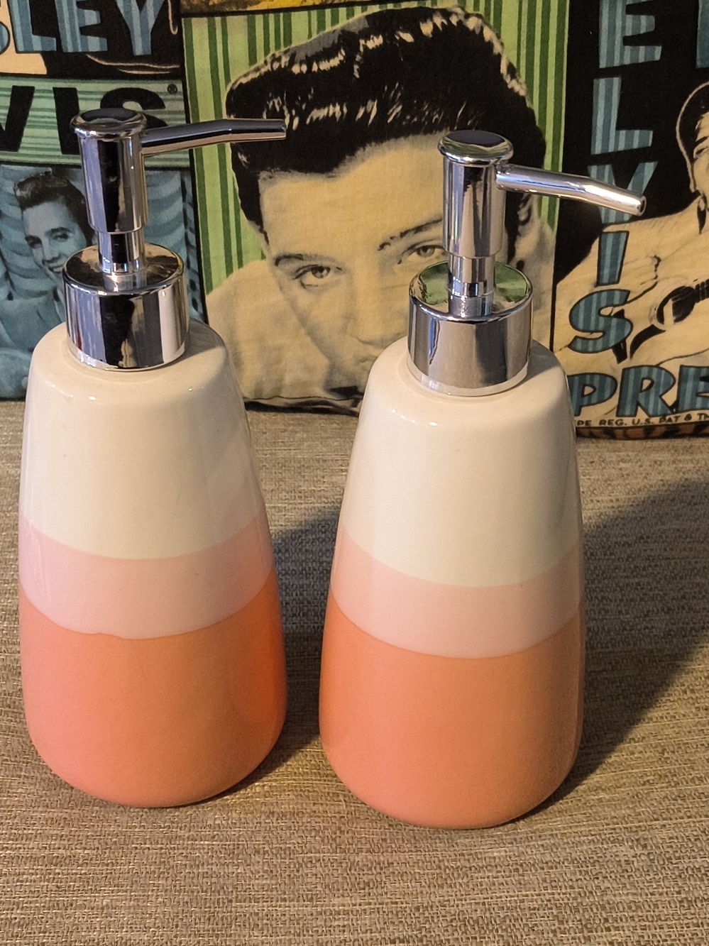 Coral and White Ceramic Soap/Lotion Dispenser Set
